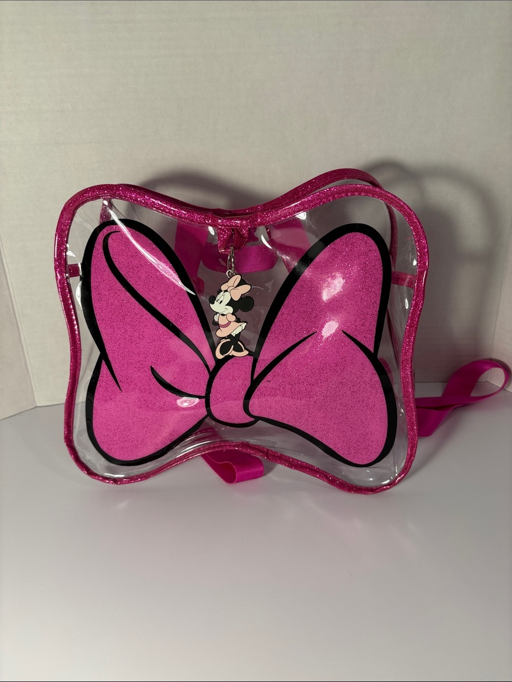 Disney Minnie Mouse‎ Clear Backpack with Hot Pink Glitter Bow